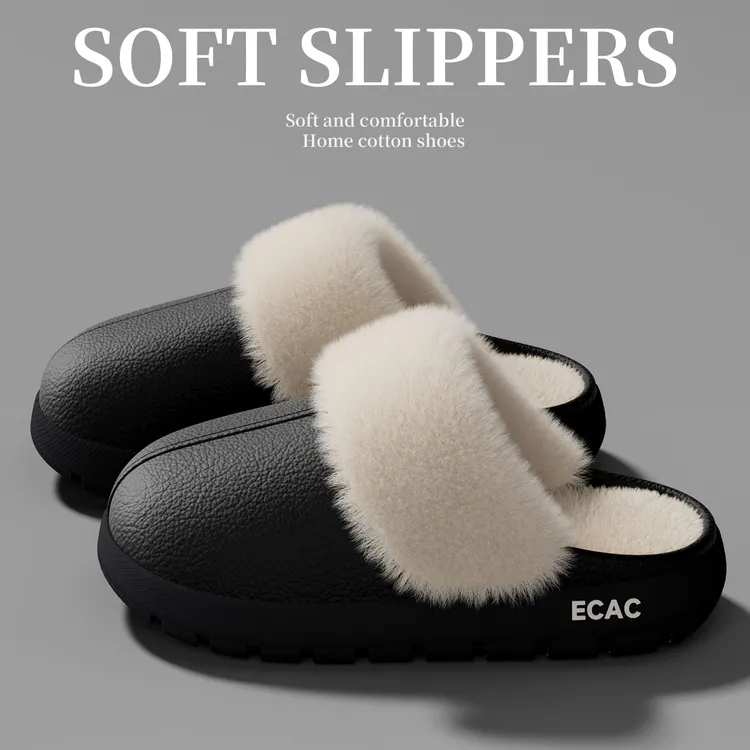 ECAC防水可拆洗棉拖鞋女2025新款爆款秋冬居家外穿防滑情侣包头拖