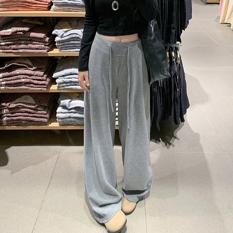 灰色瑜伽裤女辣妹夏季软糯舒适垂感阔腿裤拖地显瘦宽松健身运动裤