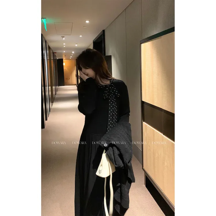 大婉酱微胖定制【矜贵时代】法式洋气设计感波点系带连衣裙女 1371D