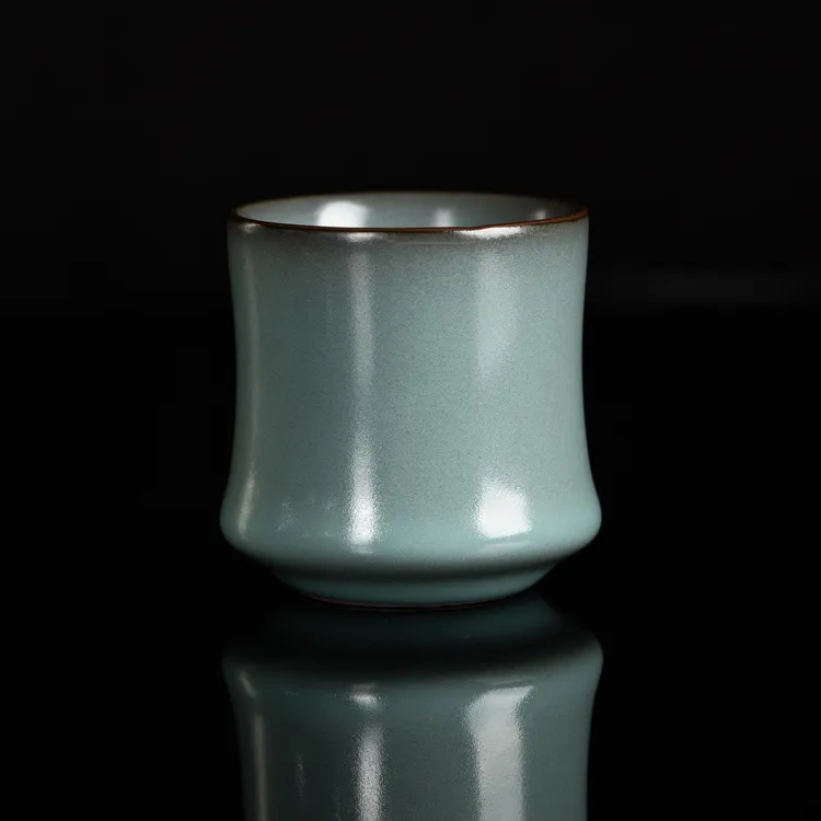 锋子 汝窑铁胎竹节杯高端主人杯 陶瓷大号手工品茗杯 功夫茶杯