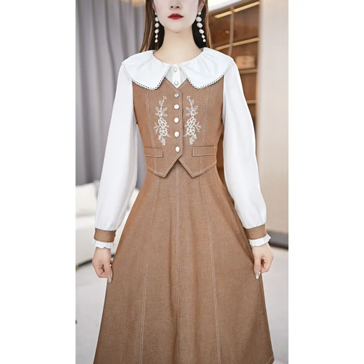 【两件套】春季设计感POLO领时尚显瘦通勤中长款两件套套装裙M-4XL