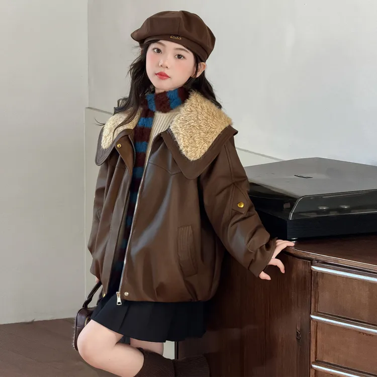 巴拉[商场同款]女童羊羔绒超厚外套冬季新款女孩子衣服冬装女大童