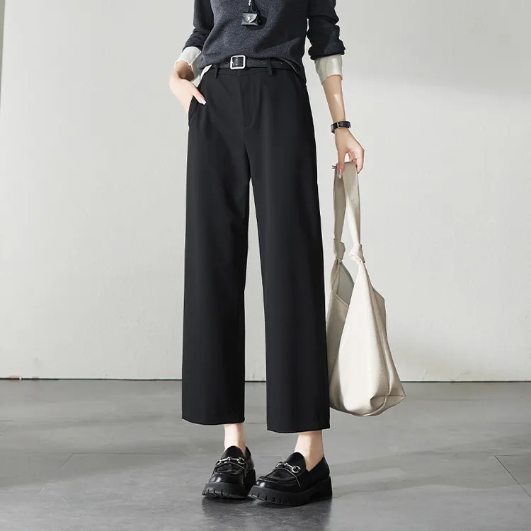 索菲丝尔秋季新款时尚休闲简约秋冬高腰显瘦九分直筒裤女531080
