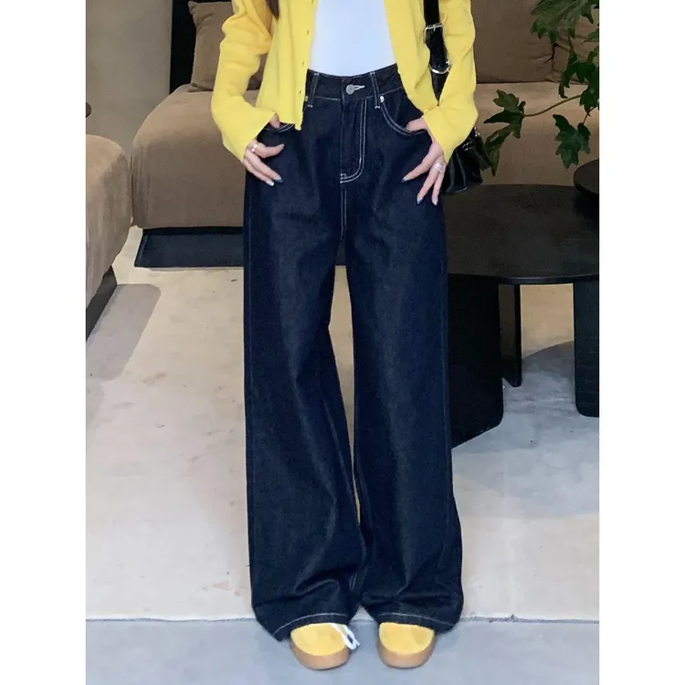 苹果树在哪儿 jennie风定制直筒牛仔裤女春季高腰宽松休闲阔腿裤