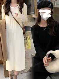 圆领针织打底长裙子中长款毛衣半高领连衣裙女2025年秋季韩版气质