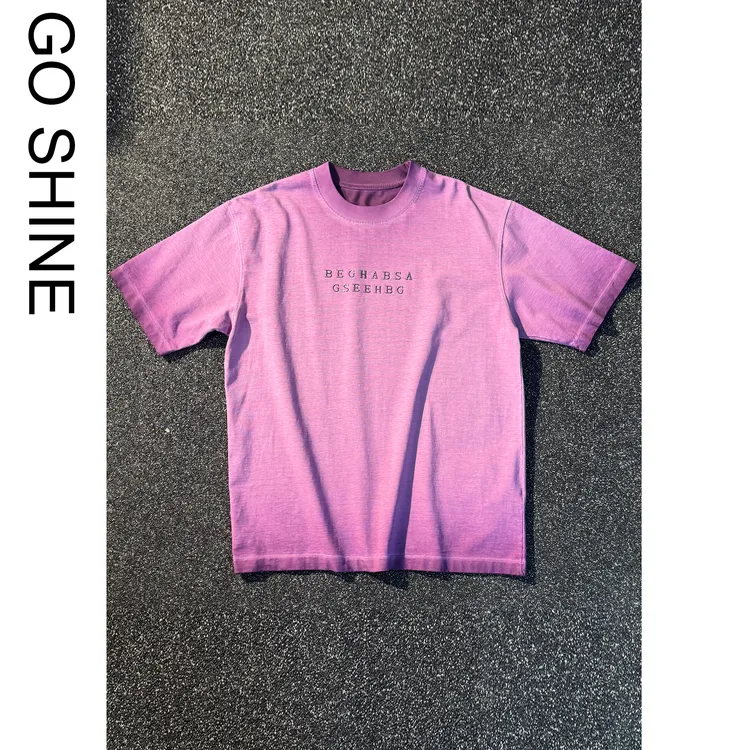 GO SHIN美式复古字母重磅渐变短袖男夏季圆领宽松时尚百搭半袖T恤