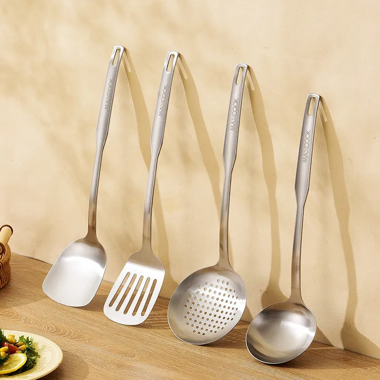 【美厨】304食品级不锈钢炒勺铲子厨房用防烫粥勺家用长柄漏勺厨具