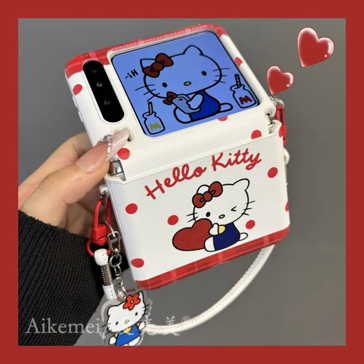 适用华为purax折叠屏手机壳pocket2红波点抱爱心kt猫小米MixFlip