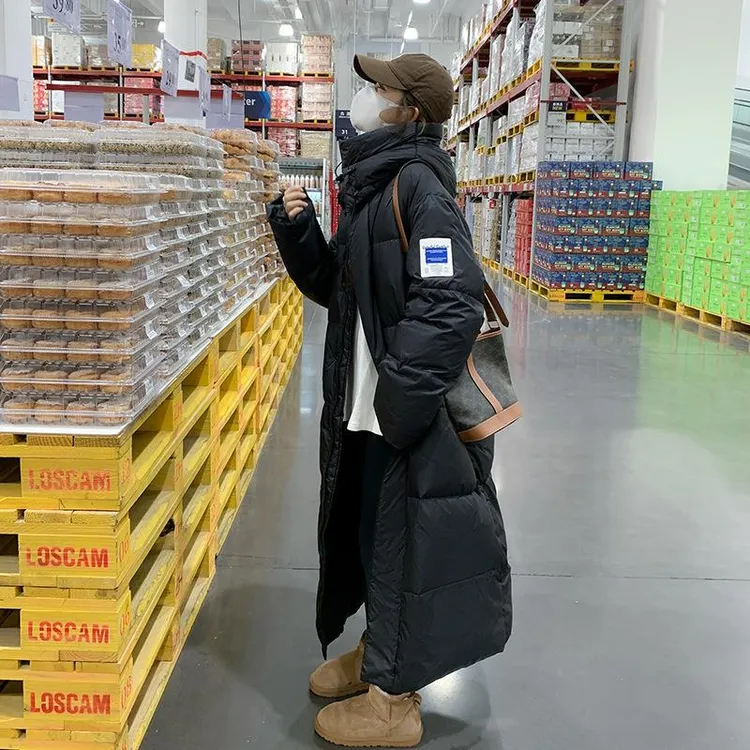 冬季黑色长款羽绒服女跨境冬新款韩版宽松面包服加厚白鸭绒外套