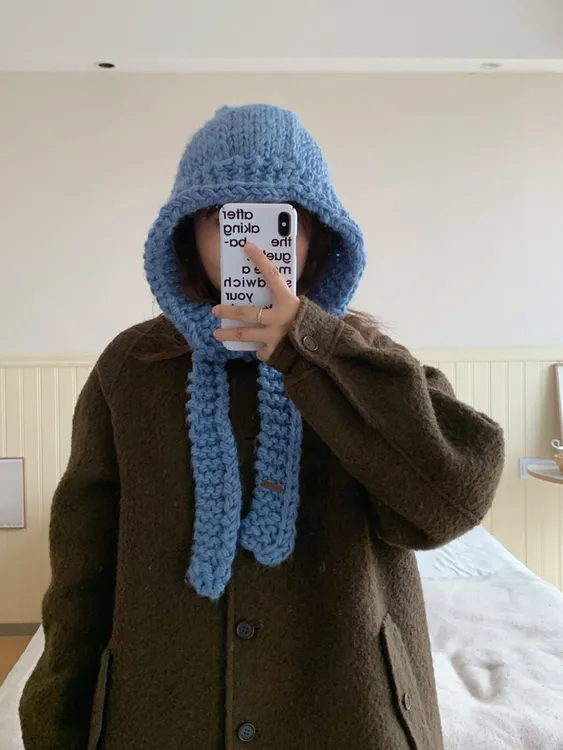 Deepsea深海 韩代同款手工粗毛线编织帽子女秋冬针织帽保暖拉法帽