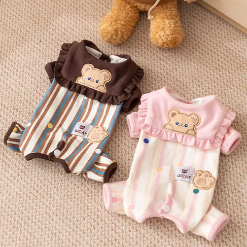 半身裙秋冬新款宠物海军领小熊条纹包肚衣家居服四脚狗狗猫咪衣服