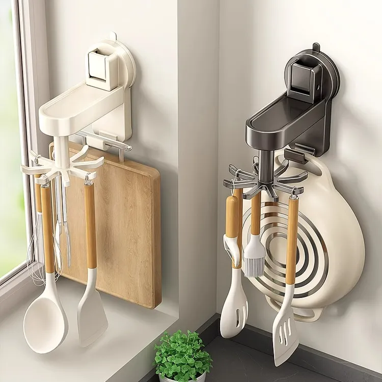 优勤厨房旋转吸盘挂钩免打孔锅具铲子勺子收纳置物架壁挂菜板挂架