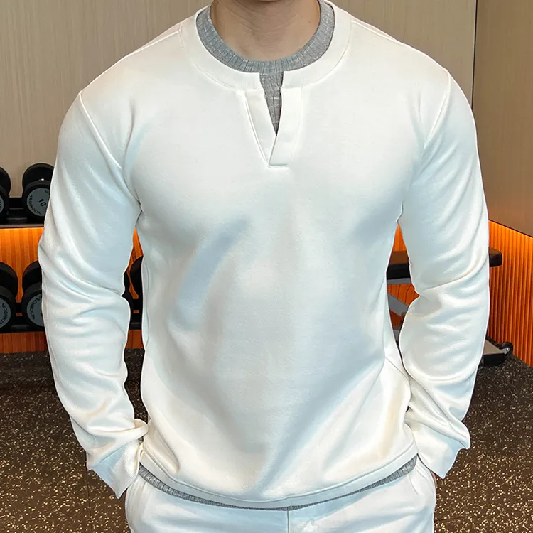 2025秋冬圆领假两件卫衣男秋季男装美式休闲宽松大码男生上衣潮