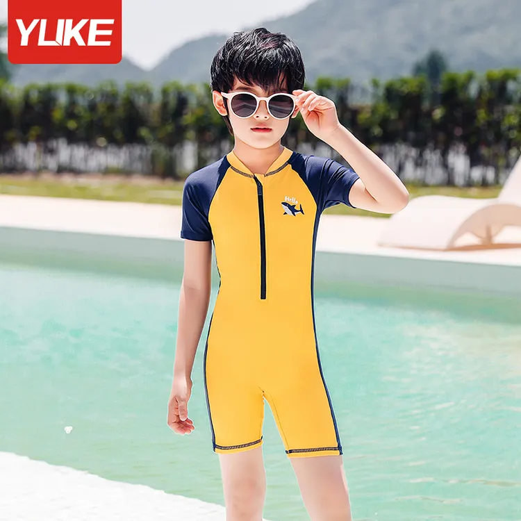 儿童泳衣男童连体夏季温泉中大童短袖2023新款男孩宝宝速干游泳裤