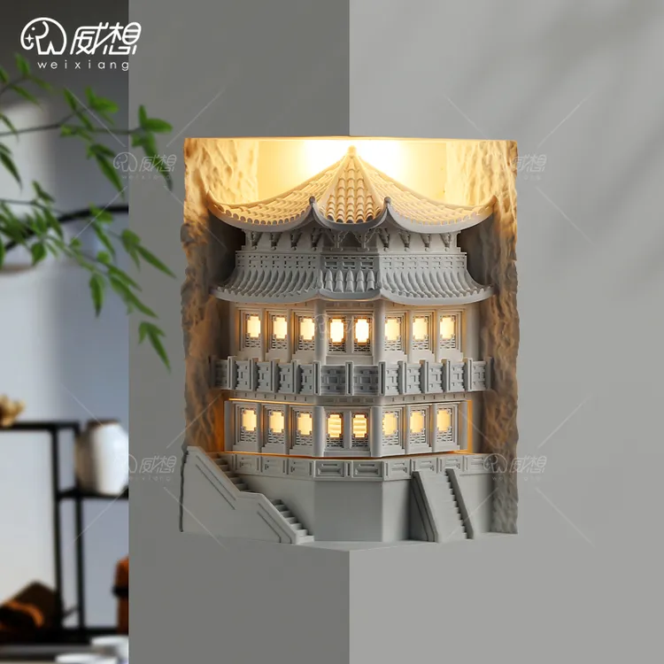 中式宫廷石膏壁灯嵌入式转角墙角氛围感应灯内嵌预埋拐角壁龛灯