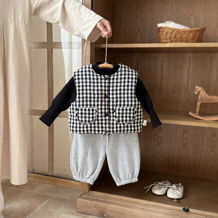 婴儿衣服秋冬季男宝宝马甲套装夹棉加厚深秋一岁婴幼儿冬款三件套