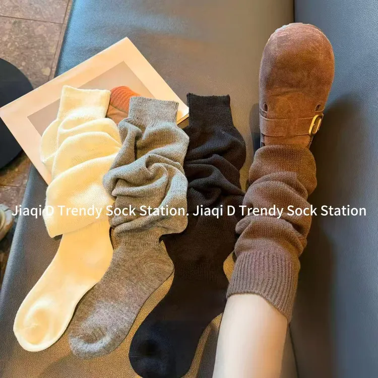 欧货秋冬两穿配雪地靴美腿长筒袜女时尚慵懒堆堆袜套减龄小腿袜