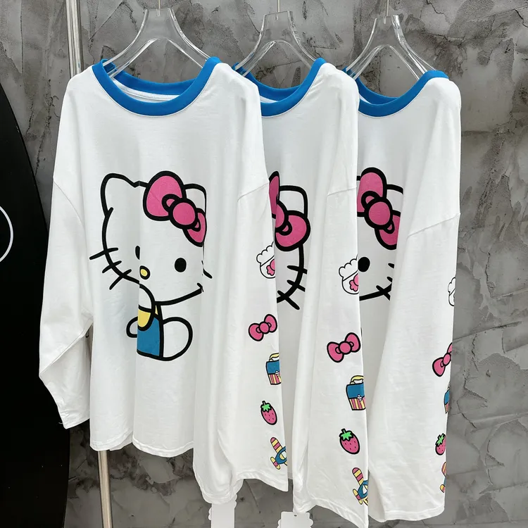 25早秋新款韩系可爱减龄HelloKitty防晒T恤女宽松慵懒上衣