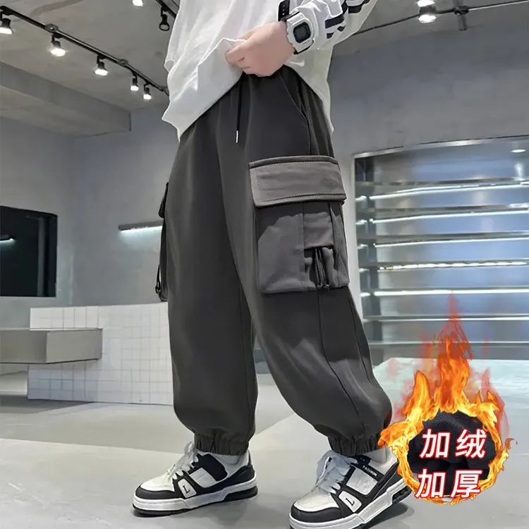 2025秋冬加绒男童工装裤中大童长裤宽松加厚裤子潮酷百搭韩版裤子