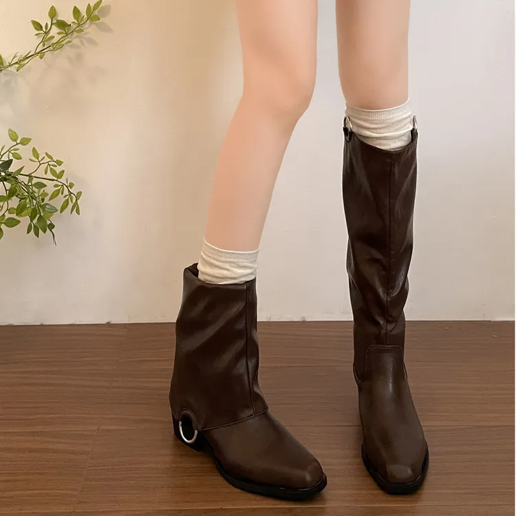 南在南方两穿百搭不过膝长靴女2025新款粗跟高筒靴瘦瘦靴骑士靴