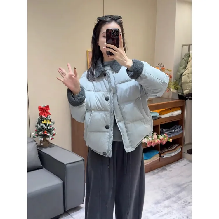 撞色翻领短款棉服外套2026冬季新款宽松百搭加厚保暖棉袄减龄棉衣
