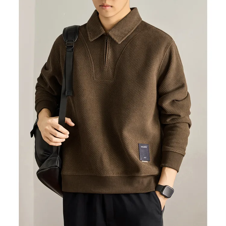 U&PURA美式复古欧棉绒360g重磅加绒卫衣男秋冬季宽松半拉链POLO衫