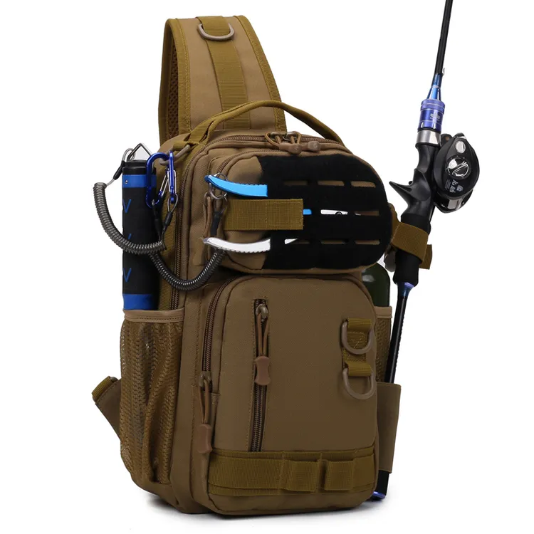 多功能新款防泼水胸包斜跨单肩挂杆挂水瓶袋专业垂钓渔具