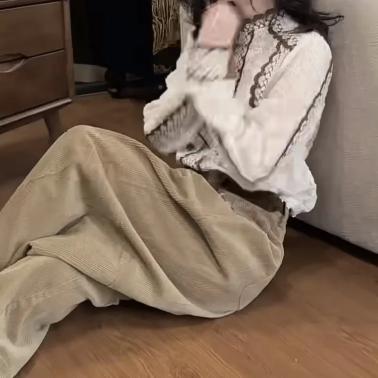 花边时尚格纹休闲风拼接时尚长袖短款打底裤子