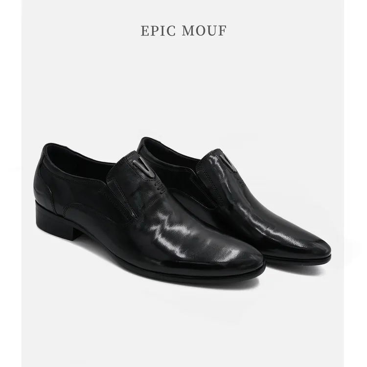 牟夫2025新款高端商务头层牛皮正装英伦风尖头一脚蹬男士皮鞋