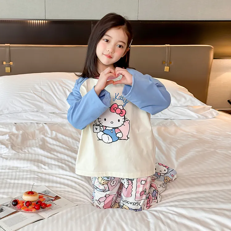 女童睡衣春款中大童套头圆领家居服套装中大童2286