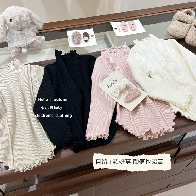 女童针织衫新款秋冬女宝宝纯色套头半高领打底衫儿童毛衣韩版长袖