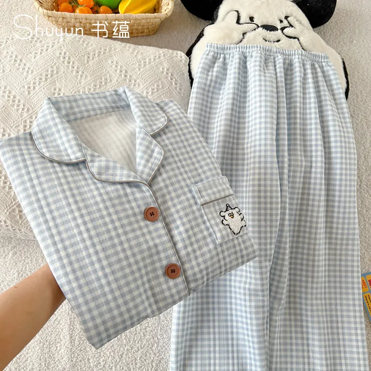 空气棉夹层睡衣睡裤女秋冬卡通可爱学生保暖加厚家居服套装可外穿