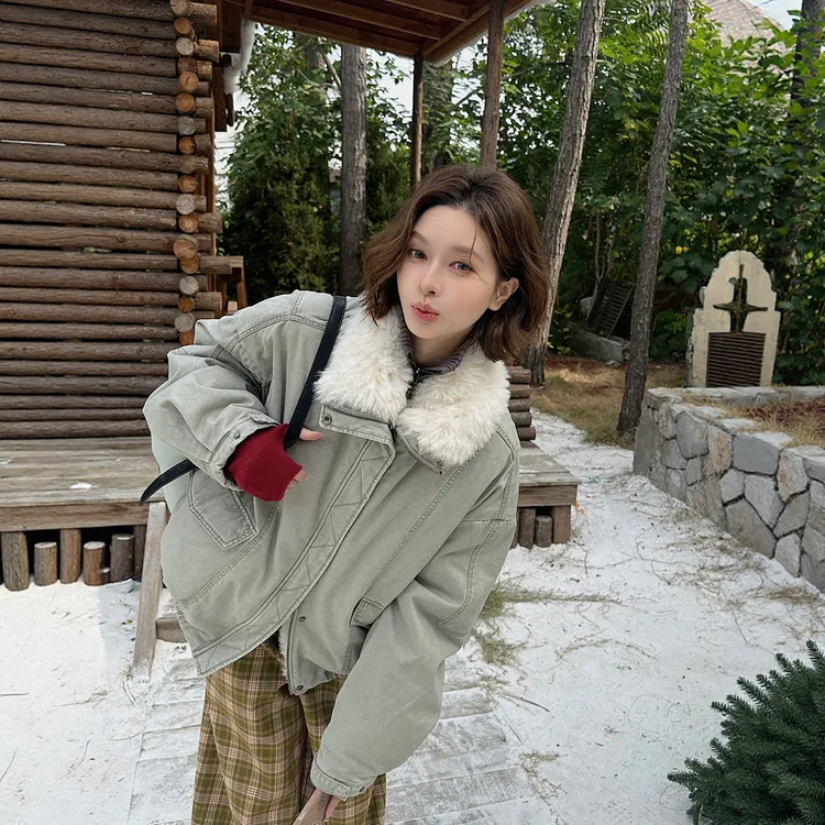 REREK可拆卸毛领水做旧羽绒派克服休闲女 DSC买手店 R25D10419270