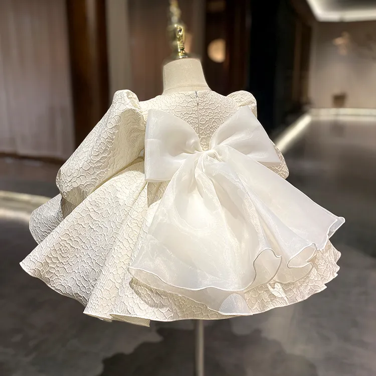 女童礼服连衣裙2025秋装新款白色女宝宝生日宴衣服周岁蓬蓬公主裙