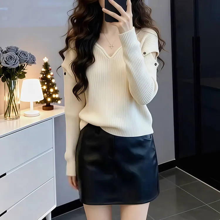 M962设计感小众V领毛针织衫女装秋冬针织上衣