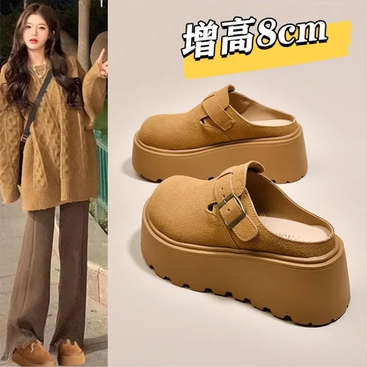 松糕厚底增高勃肯鞋女包头半拖鞋外穿2025新款春秋小个子博肯单鞋
