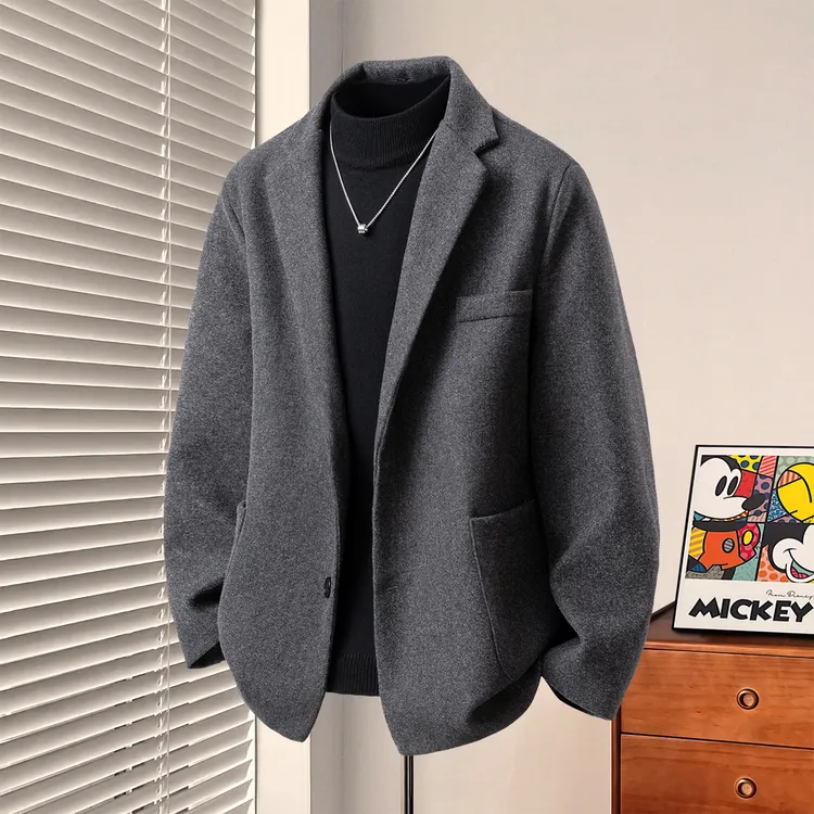 时尚百搭呢子夹克男生衣服高级感2025冬季新款一粒扣痞帅毛呢大衣