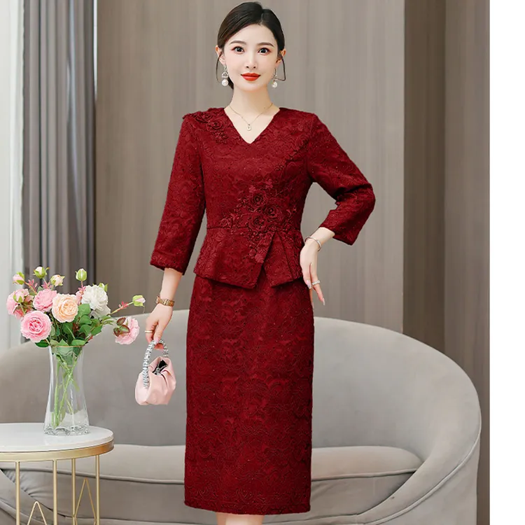 春秋婚礼妈妈婚宴礼服喜婆婆装敬酒连衣裙气质潮修身显瘦长袖时尚