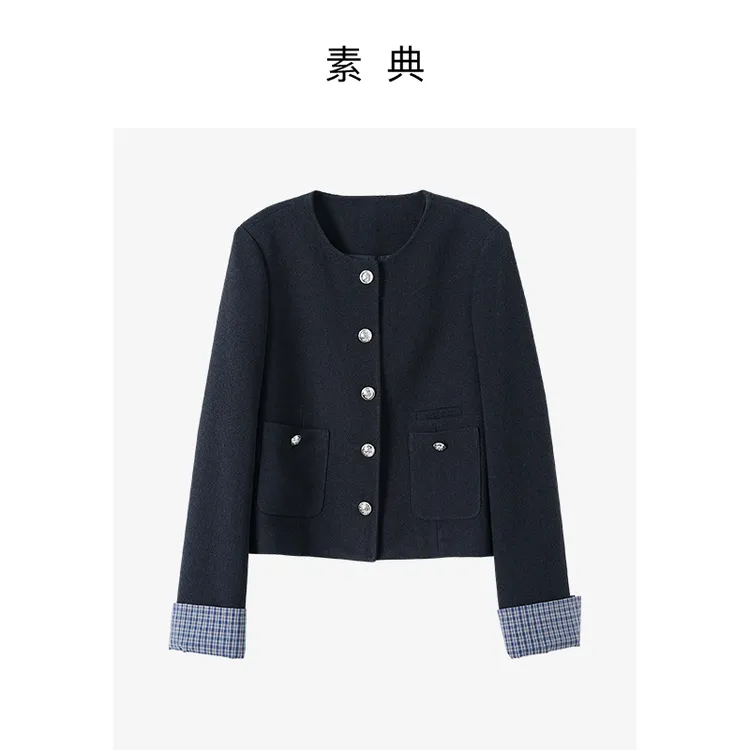 素典【西部香颂】小香风气质短款时尚蓝色初秋短外套4867