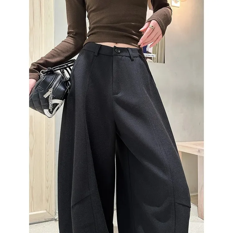 【羊毛蚕丝+运费险】秋冬新款阔腿弯刀裤厚款慵懒风休闲裤女裤子 YH