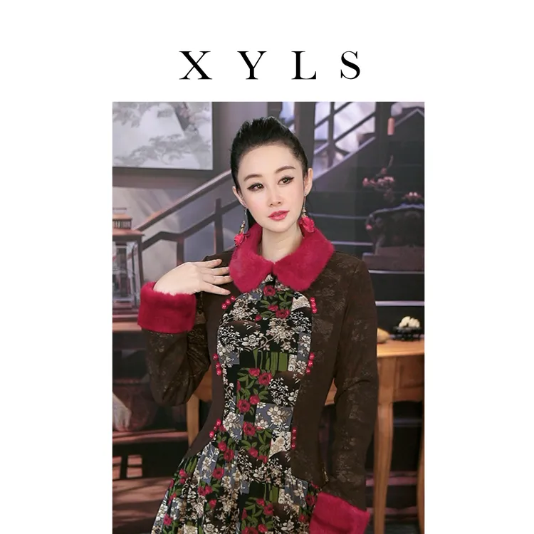 加绒弹力网纱连衣裙秋冬T007110