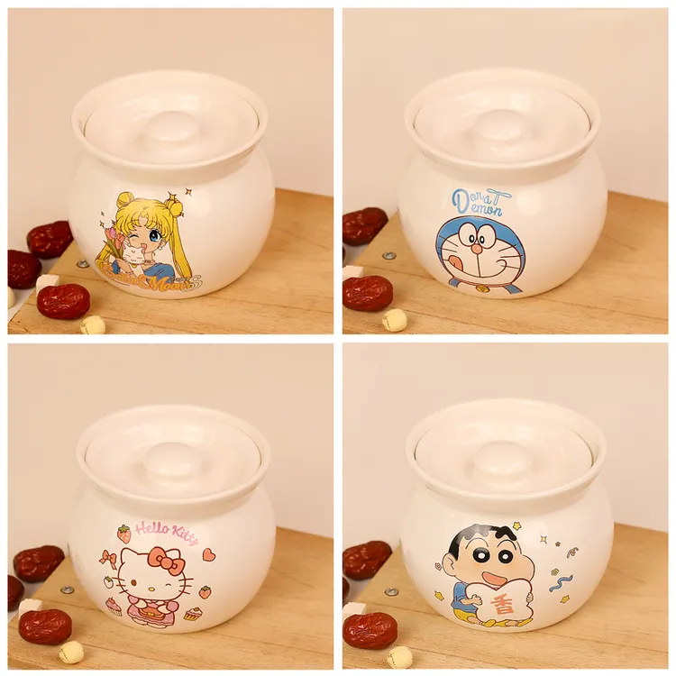 卡通瓦罐炖盅隔水炖蒸蛋炖罐带盖汤罐中式沙县小吃陶瓷煨汤汤盅