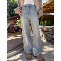 尔给秋冬加绒宽松直筒加绒牛仔裤女百搭复古水洗高腰显瘦牛仔裤