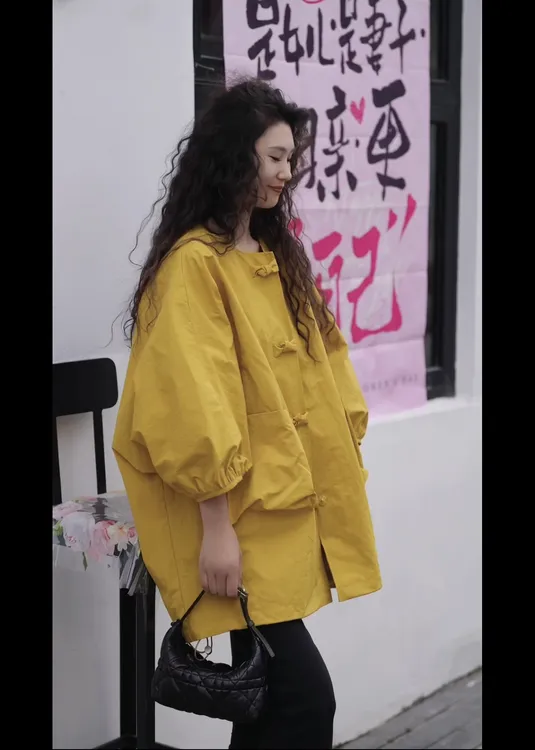 museguhui/木色古汇80661#蝴蝶扣纯色休闲百搭宽松时尚小外套