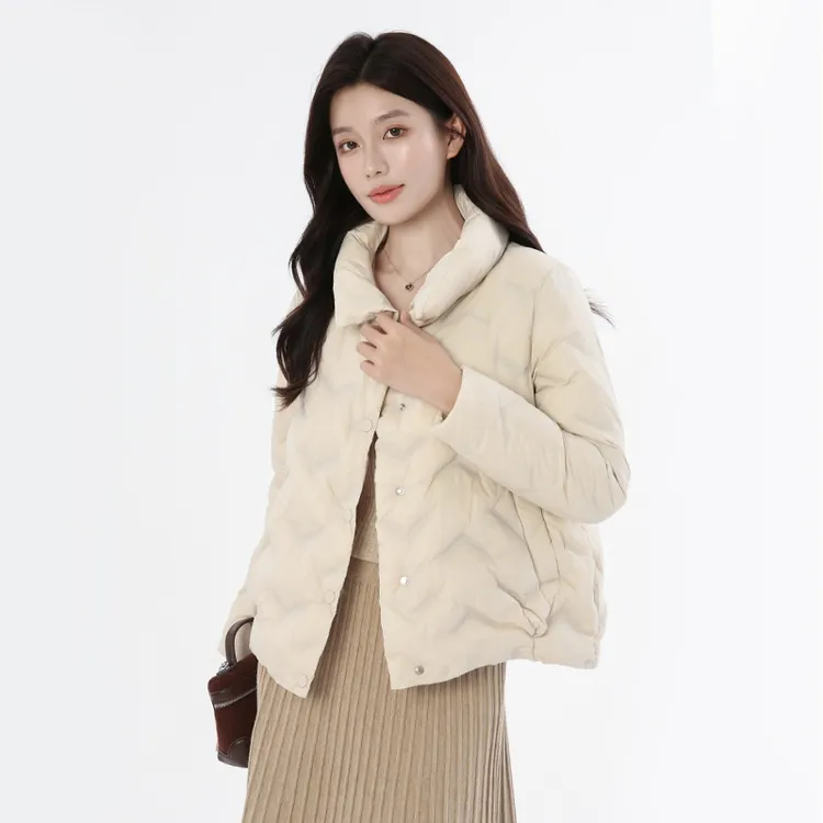 90鸭绒新款压胶工艺立领休闲百搭短款白鸭绒羽绒服8930