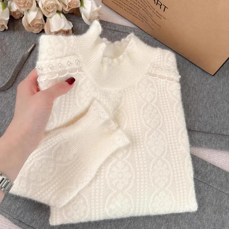 【3D提花工艺】法式半高领绞花洋气针织毛衣秋冬加厚打底衫女上衣