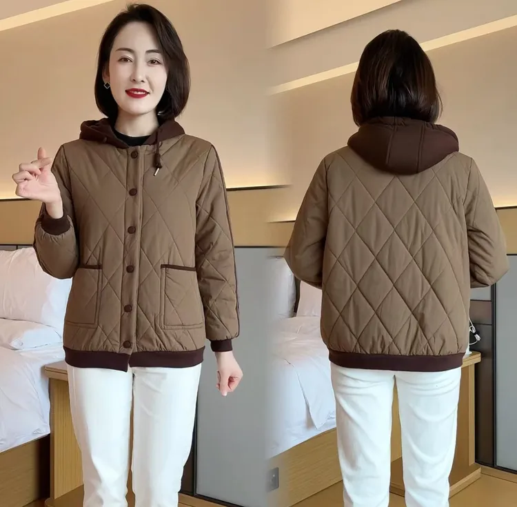 中老年女装短款连帽棉服外套2025冬季新款棉衣妈妈装加厚保暖棉袄