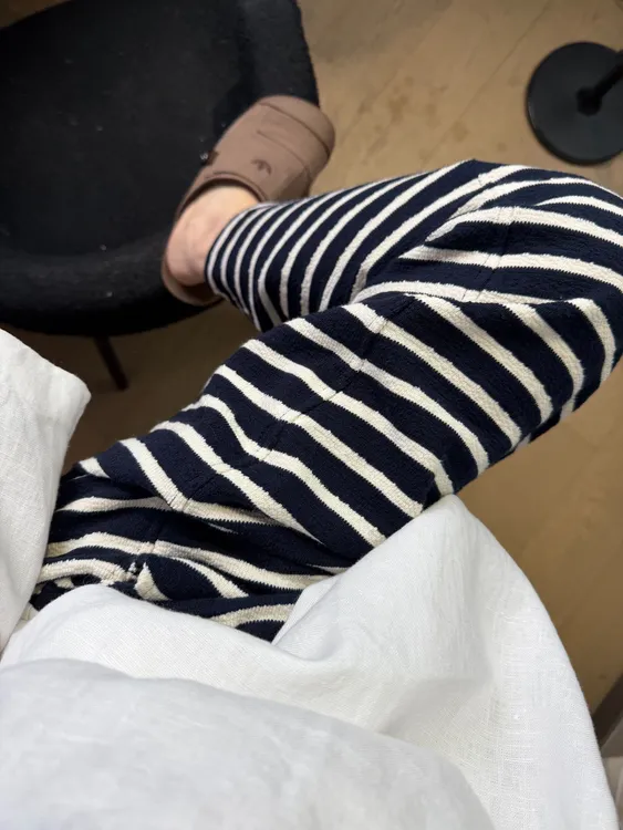 【撞色腰头】纯棉条纹毛巾布提花阔腿长裤