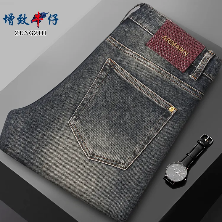 ZENGZHI/增致牛仔【定制定染摩卡蓝】早秋款男士修身直筒牛仔裤Z669