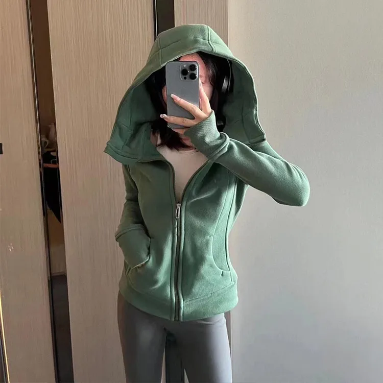 墨绿色修身显瘦连帽卫衣秋季外套女爆款2025新款运动开衫上衣即墨
